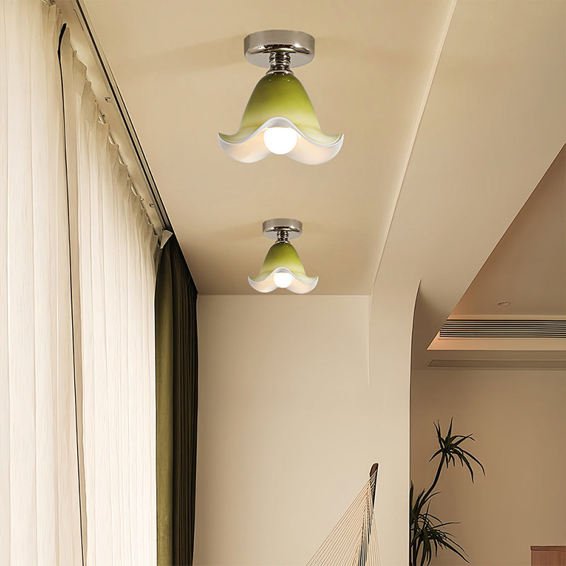 Semi-Flush Plafondlamp met Groene Glazen Kap