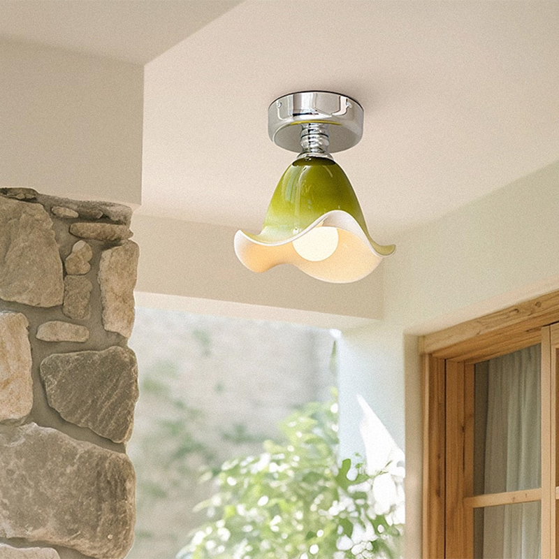 Semi-Flush Plafondlamp met Groene Glazen Kap