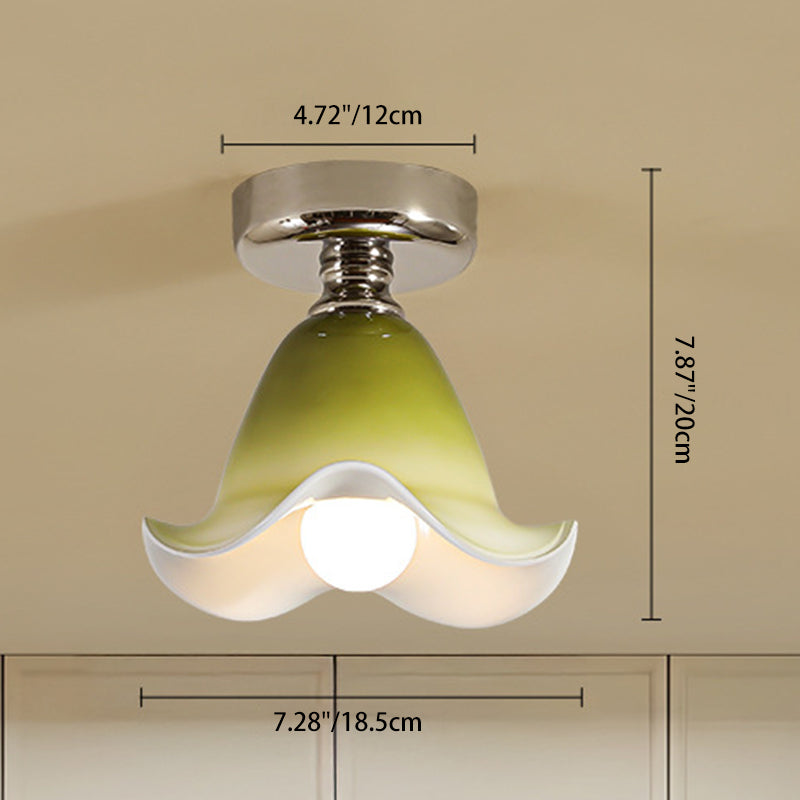 Semi-Flush Plafondlamp met Groene Glazen Kap