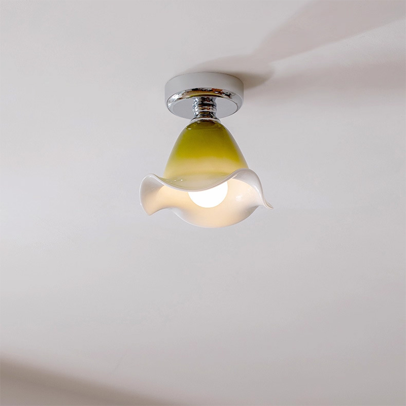 Semi-Flush Plafondlamp met Groene Glazen Kap