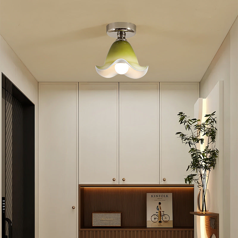 Semi-Flush Plafondlamp met Groene Glazen Kap