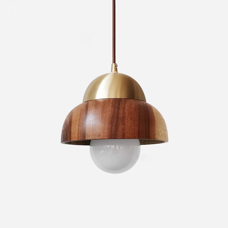 Houten Japandi hanglamp met messing accenten