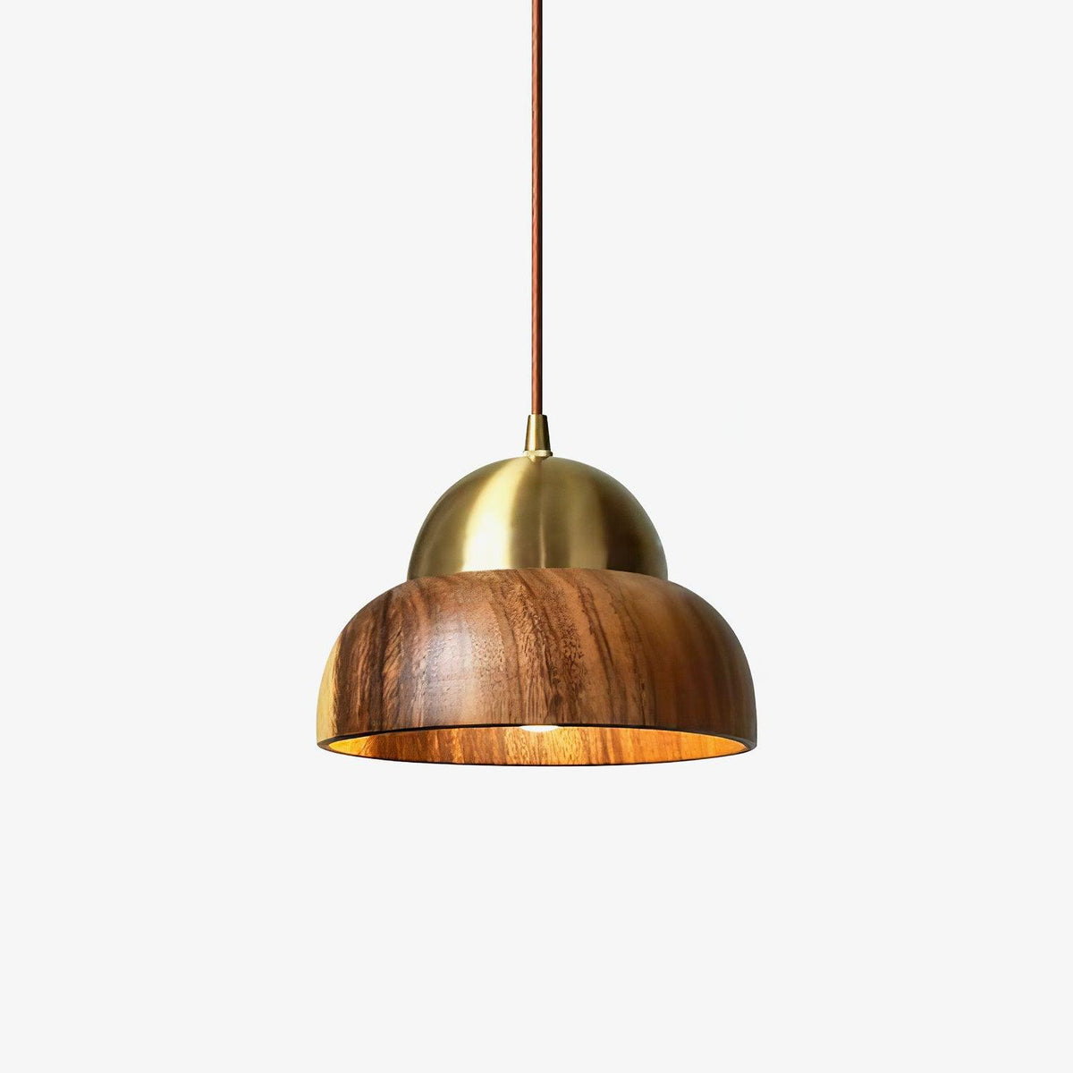 Houten Japandi hanglamp met messing accenten
