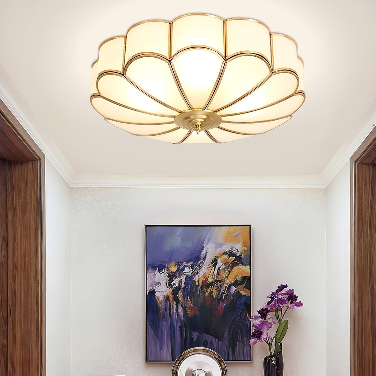 Koperen Plafondlamp van Messing & Glas