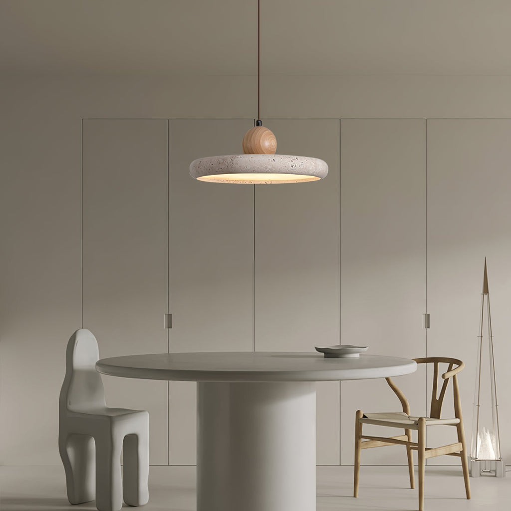 Travertin en Houten Hanglamp