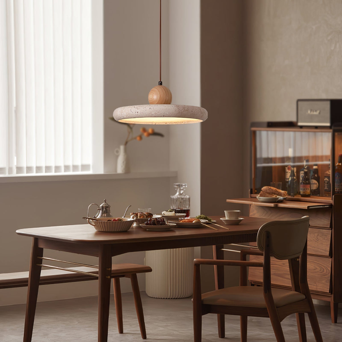 Travertin en Houten Hanglamp
