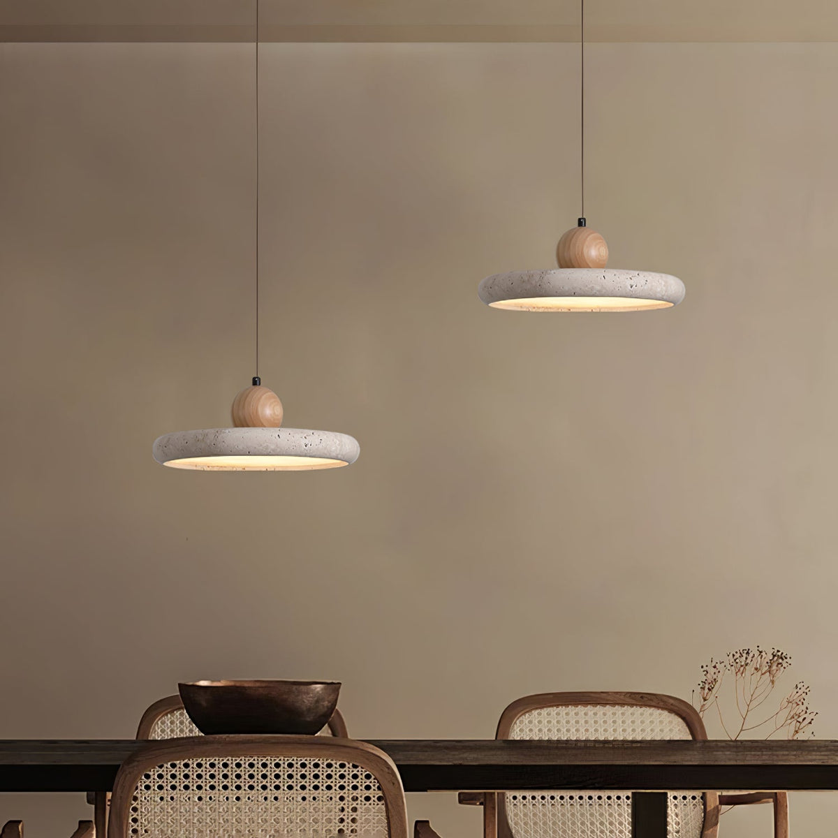 Travertin en Houten Hanglamp