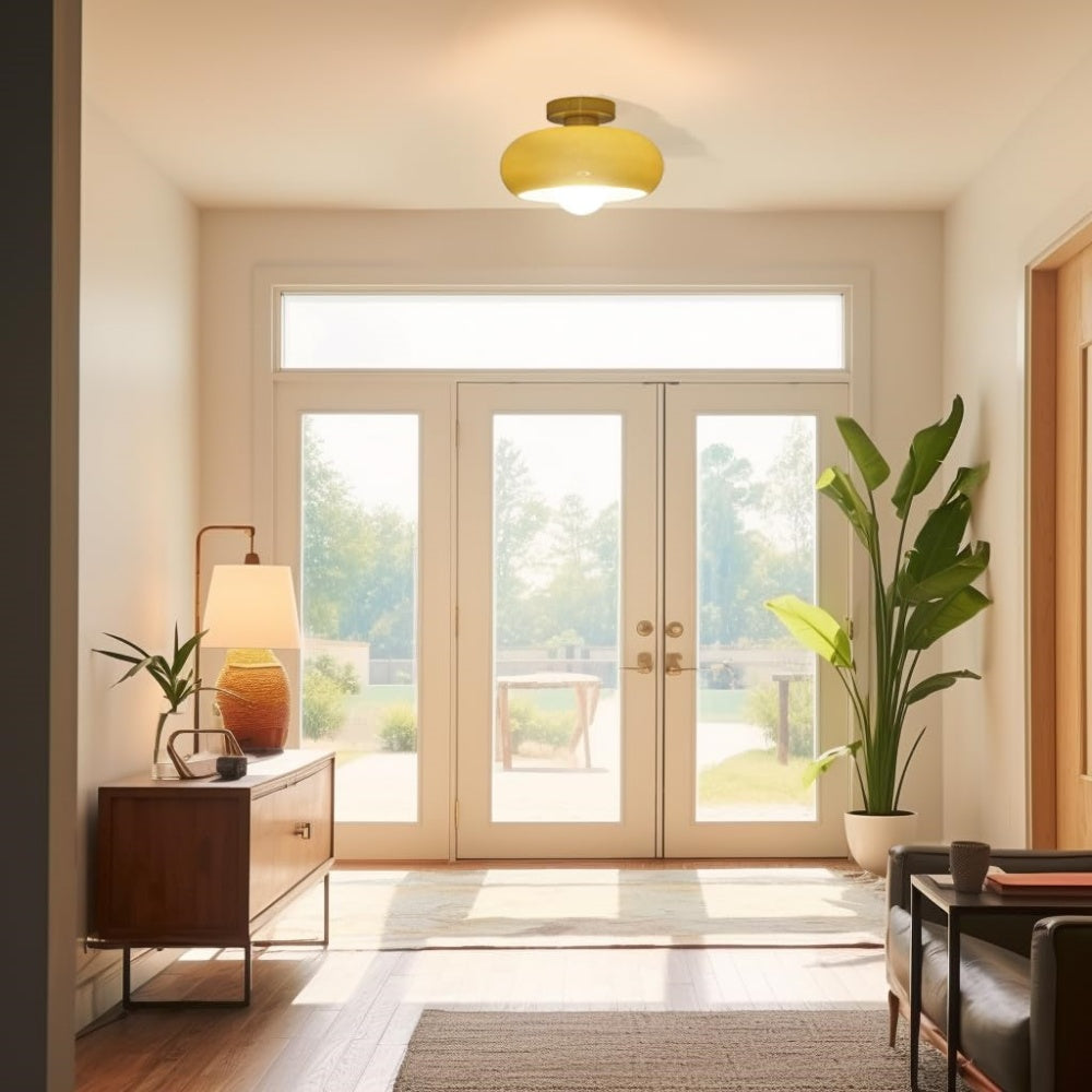 Mid-Century glazen semi-flush plafondlamp