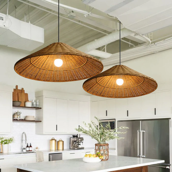 Retro Handgeweven Kegelvormige Rattan Hanglamp