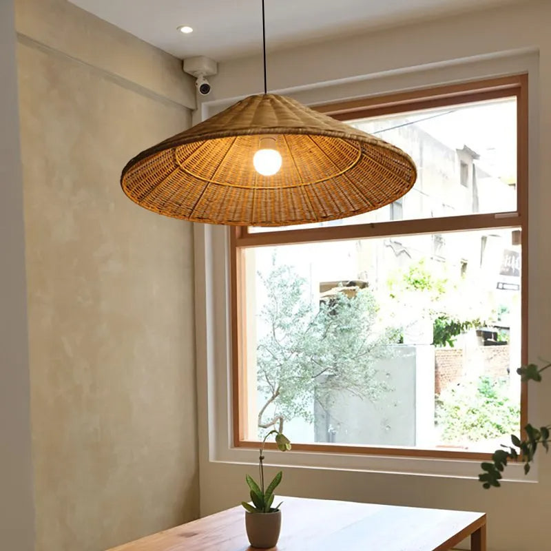 Retro Handgeweven Kegelvormige Rattan Hanglamp