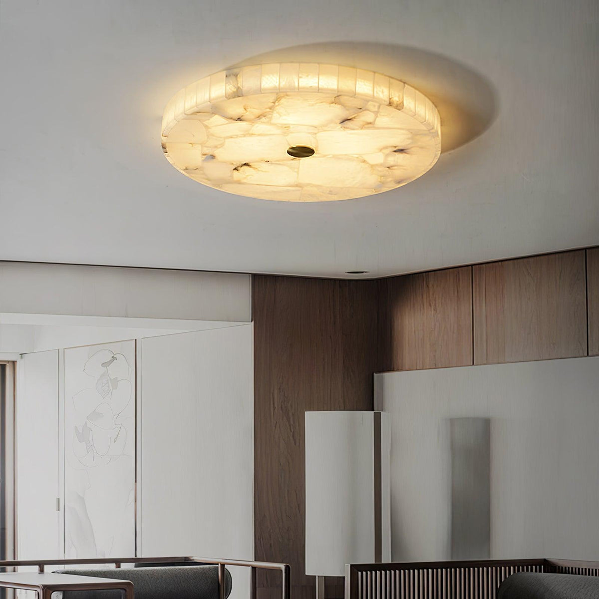 Ronde en Slanke LED Plafondlamp van Albast