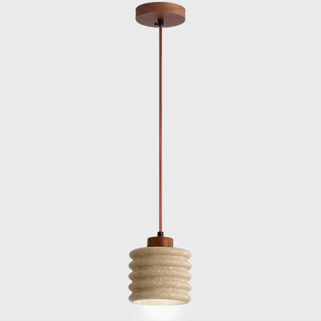 Travertin hanglamp met houten accent