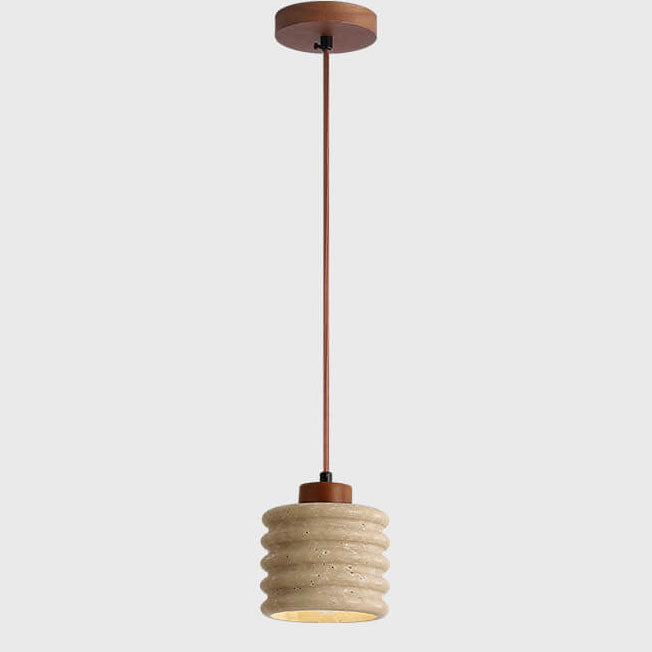 Travertin hanglamp met houten accent