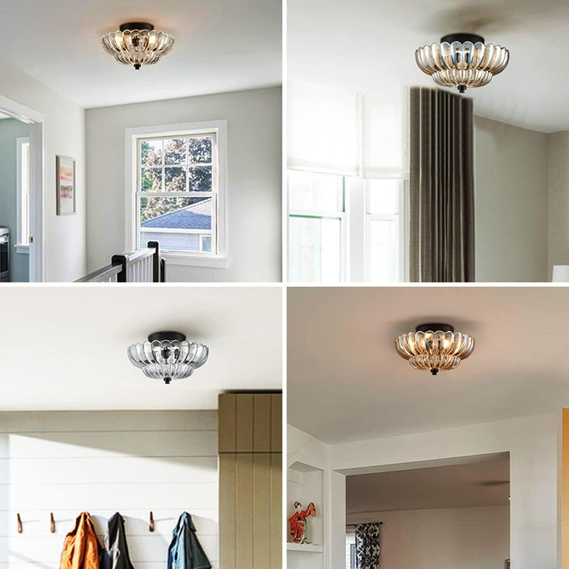 Vintage Glazen Semi-Flush Plafondlamp
