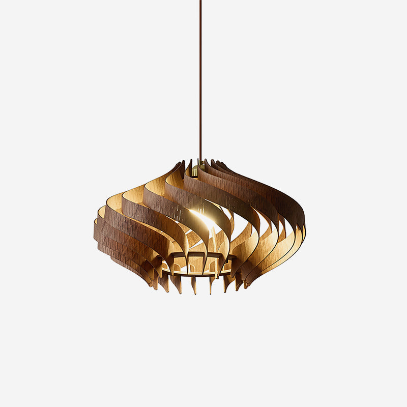 Japandi houten hanglamp met lamellen