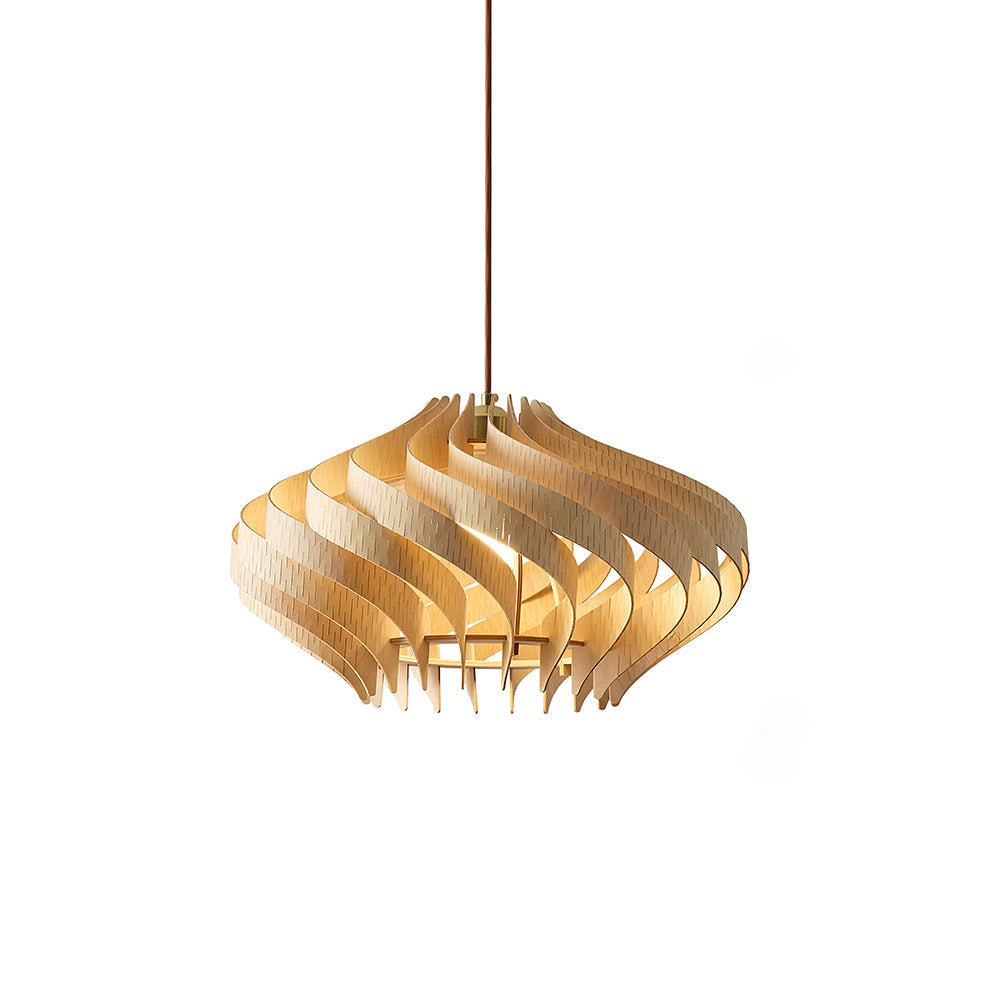Japandi houten hanglamp met lamellen